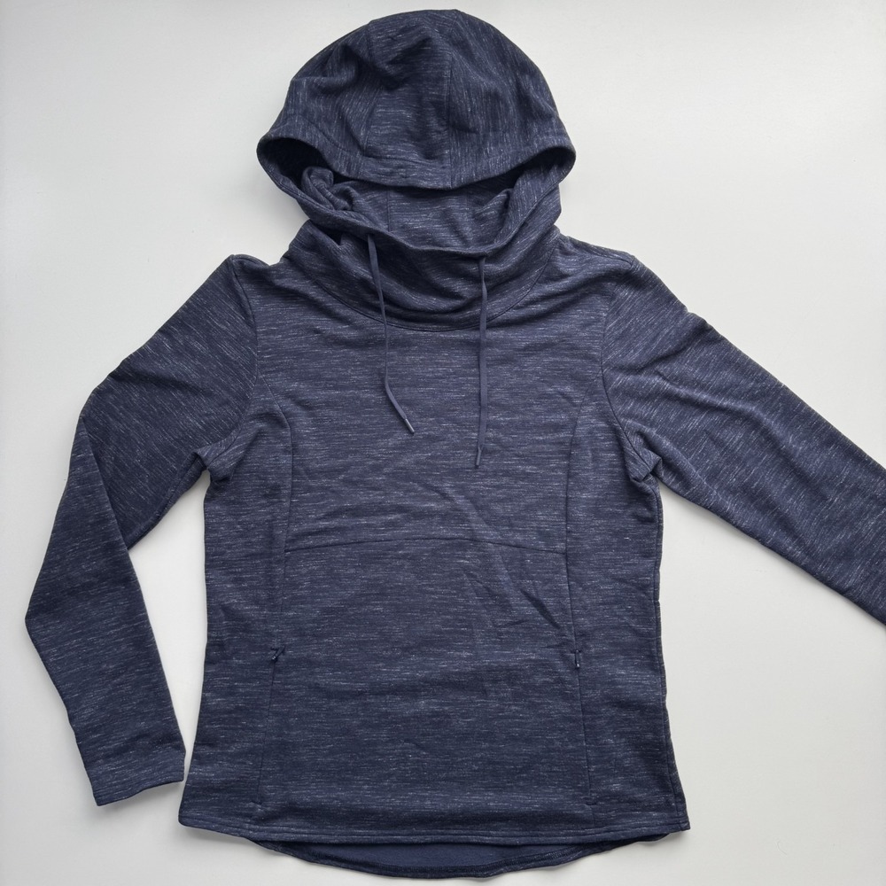 KUHL Lea Funnel Cowl Neck Hoodie Womens Small Blue Kangaroo Pocket Pullover Soft